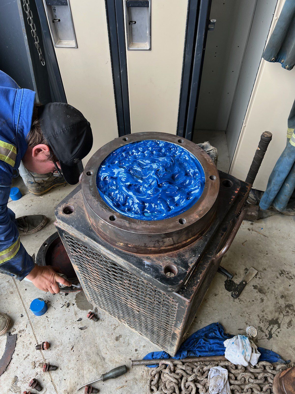 Pumpjack reconditioning work being completed on site