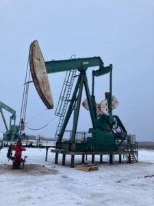 One of the pumpjacks set up and producing oil on the new site